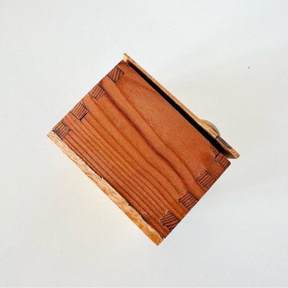 VINTAGE Handmade Light Wooden Square Storage Decorative Spice Jewelry Box Lid - Picture 9 of 10